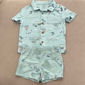 Carter's Seafoam Green Tropical Button-Front Shirt & Shorts Set.  Size:3T